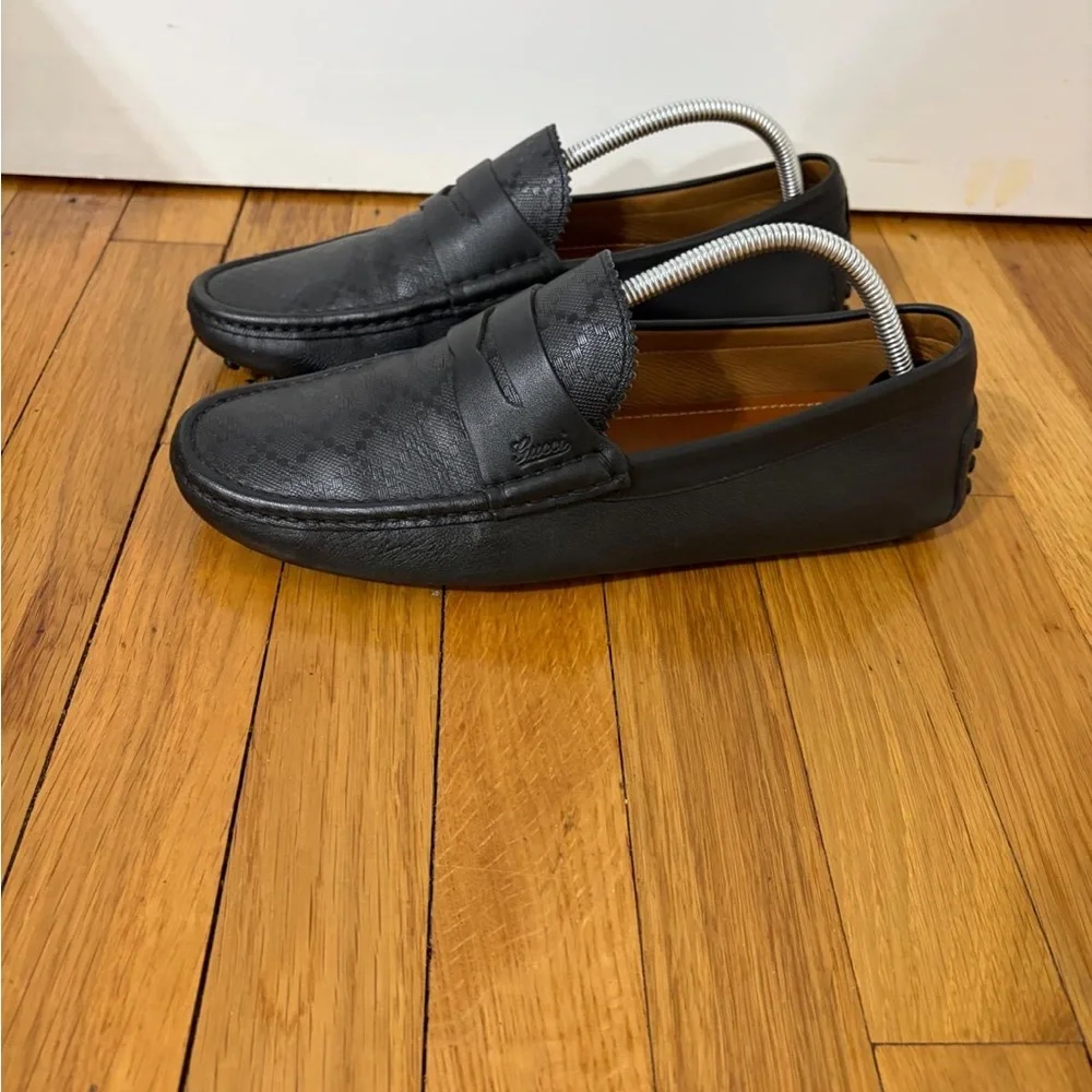 Gucci Diamante Penny Slip On Loafers Drivers Black Leather Size 8 US / 7.5 G